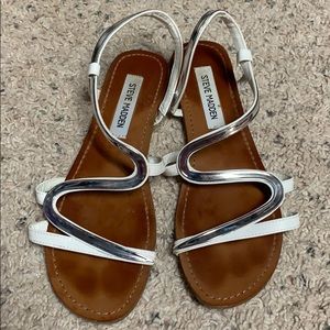 Steve Madden White Sandals with Silver Accent